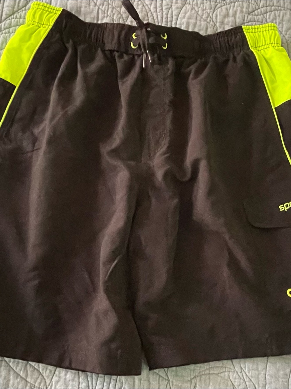 Speedo Marina Sport Volley Swim Trunks, Men’s Size L Black/Neon Green